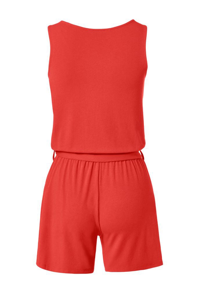 Tchibo Women V-neckline Sleeveless Plain Pajama Romper, Orange - Image 3