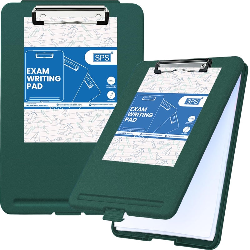 sps Exampad A4 Plastic Clipboard with Built-in Storage and Pen Holder - Ideal for School, Office, Travel - Perfect for Students and Professionals, School and Office - Green - Image 1