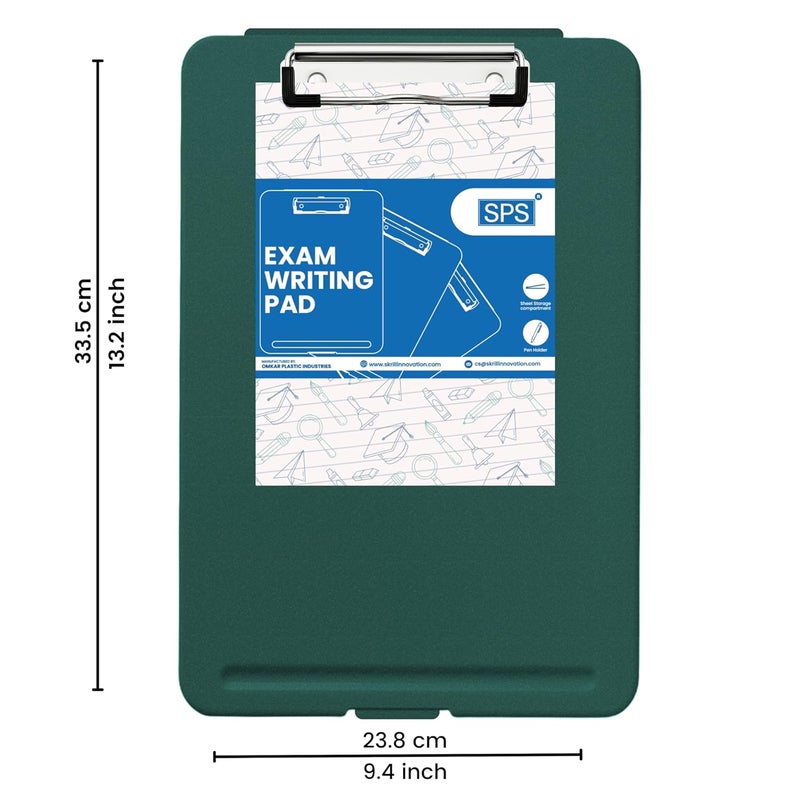 sps Exampad A4 Plastic Clipboard with Built-in Storage and Pen Holder - Ideal for School, Office, Travel - Perfect for Students and Professionals, School and Office - Green - Image 2