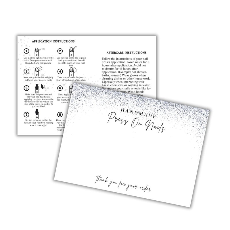 Lashicorn Handmade Acrylic press On Nails Display Card | 5x7â€ 30 pk | w/Application Aftercare Instructions Inserts Glitter Sparkle for Packaging in Your 6 * 9 Holographic Bags Use With Double Sided Tape - Image 1