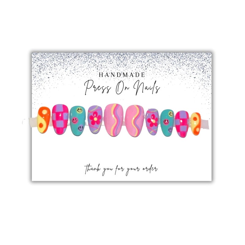 Lashicorn Handmade Acrylic press On Nails Display Card | 5x7â€ 30 pk | w/Application Aftercare Instructions Inserts Glitter Sparkle for Packaging in Your 6 * 9 Holographic Bags Use With Double Sided Tape - Image 4
