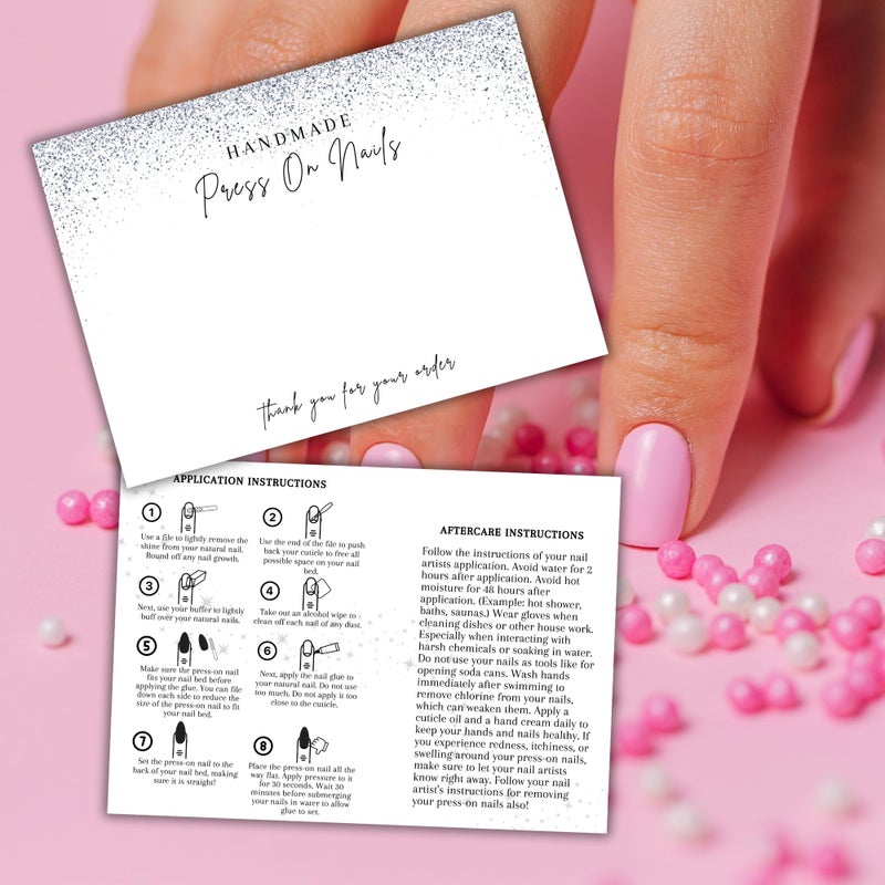 Lashicorn Handmade Acrylic press On Nails Display Card | 5x7â€ 30 pk | w/Application Aftercare Instructions Inserts Glitter Sparkle for Packaging in Your 6 * 9 Holographic Bags Use With Double Sided Tape - Image 5