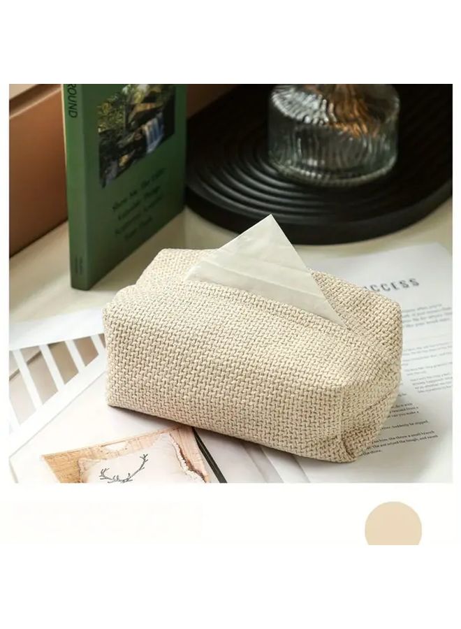 غطافة علبة المناديل المصنوعة من القماش الحديثة والمصممة بأسلوب بسيط، بنسيج منقوش باللون الأبيض مع تخزين مخفي - Image 1