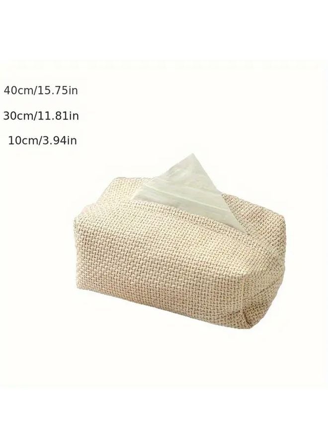 غطافة علبة المناديل المصنوعة من القماش الحديثة والمصممة بأسلوب بسيط، بنسيج منقوش باللون الأبيض مع تخزين مخفي - Image 4