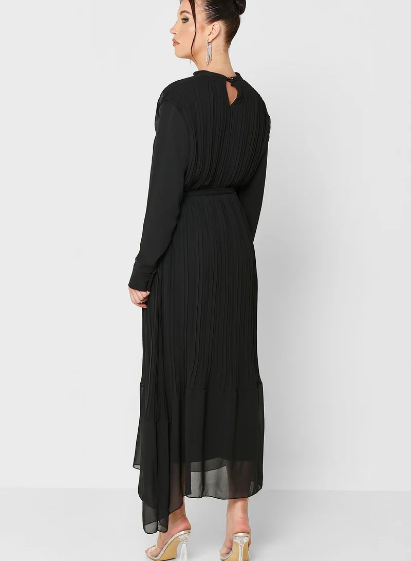 Khizana Pleated Belted Dress
