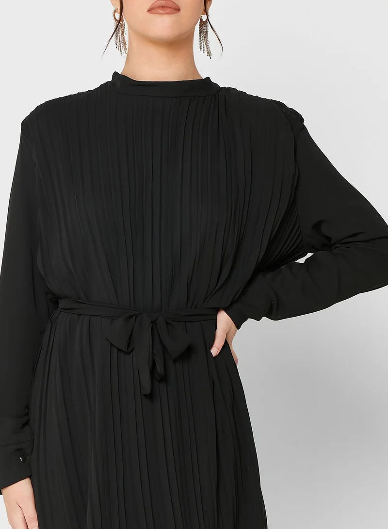 Khizana Pleated Belted Dress