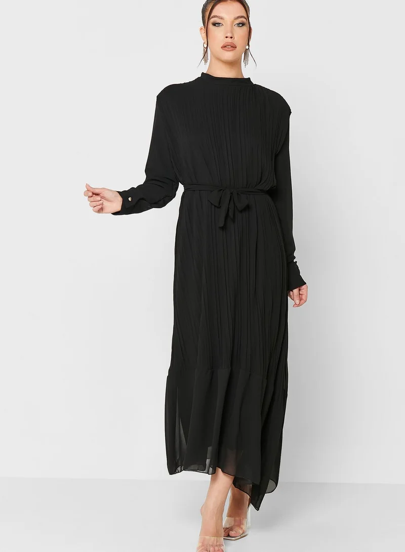 Khizana Pleated Belted Dress