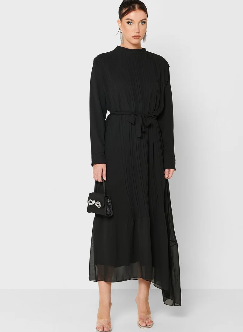 Khizana Pleated Belted Dress