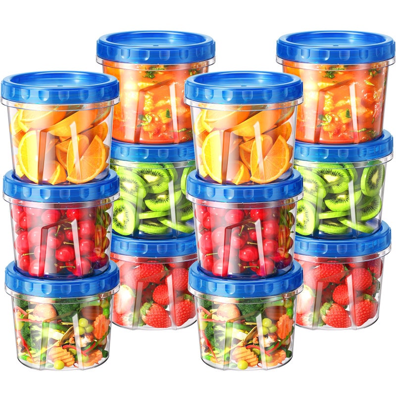 BiuLeon 12 Pack-24 oz Freezer Storage Containers, Plastic Food Storage Containers with Twist Top Lids, BPA Free and Reusable Soup Containers with Lids, Leakproof/Microwave/Dishwasher Safe - Image 1