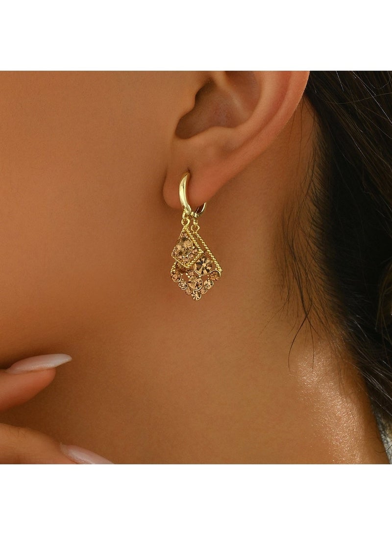 أقراط متدلية مرصعة بالماس والكريستال للنساء، تصميم خطافي متعدد الطبقات مطلي بالذهب، مجوهرات أنيقة قديمة الطراز مضادة للحساسية، هدية مثالية لها - Image 5