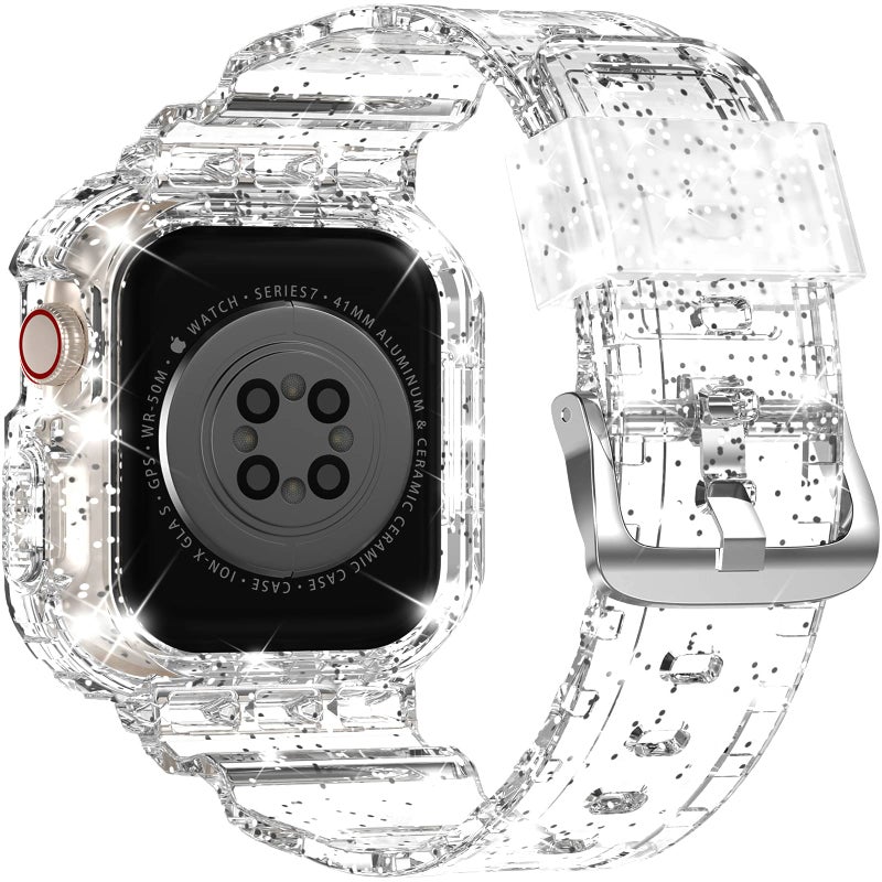 XYF Compatible for Crystal Clear Apple Watch Bands, 41mm 40mm 38mm Bumper Case for Men Women Jelly Sport Cover Strap for iWatch Ultra 3 2 Series 11 10 9 8 7 SE 6 5 4 3 (GlitterClear, 38/40/41) - Image 2