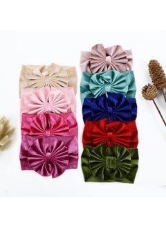 Cinaci Cinaci 9 Pack Solid Soft Velvet Stretchy Knot Bowknot Hair Bows Wide Headbands Headwraps Autumn Winter Hair Accessories for Baby Girls Infants Toddlers Kids  - Image 5