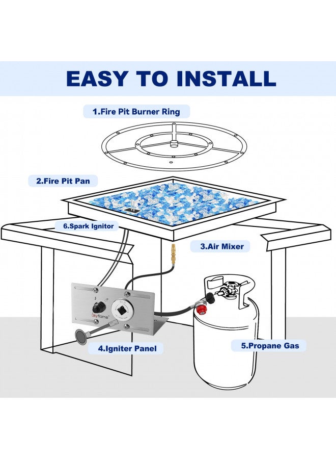 Skyflame Stainless Steel Extensive Fire Pit Gas Burner Spark Ignition Kit - Including Push Button Igniter, 1/2 Straight Gas Key Valve with Key - Image 4