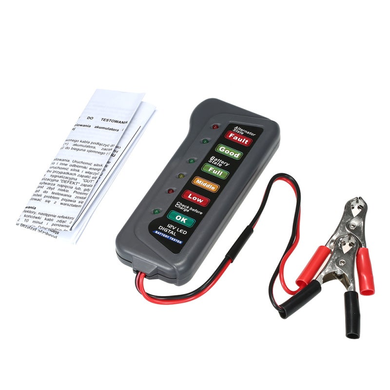 12V Digital Battery Tester: 6-LED Display, Safe Easy Operation - Portable Multifunctional Alternator Tester for Automotive Car Motorcycle Truck DIY Maintenance - Image 1