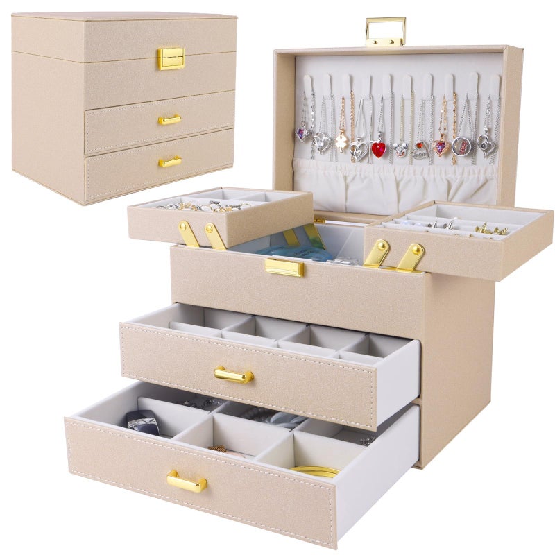 Dajasan Jewelry Organizer Box, Jewelry Holder Organizer Box, PU Leather Jewelry Box, Gift Idea for Valentine's Day, Birthday, Mother's Day, Christmas (Champagne) - Image 1