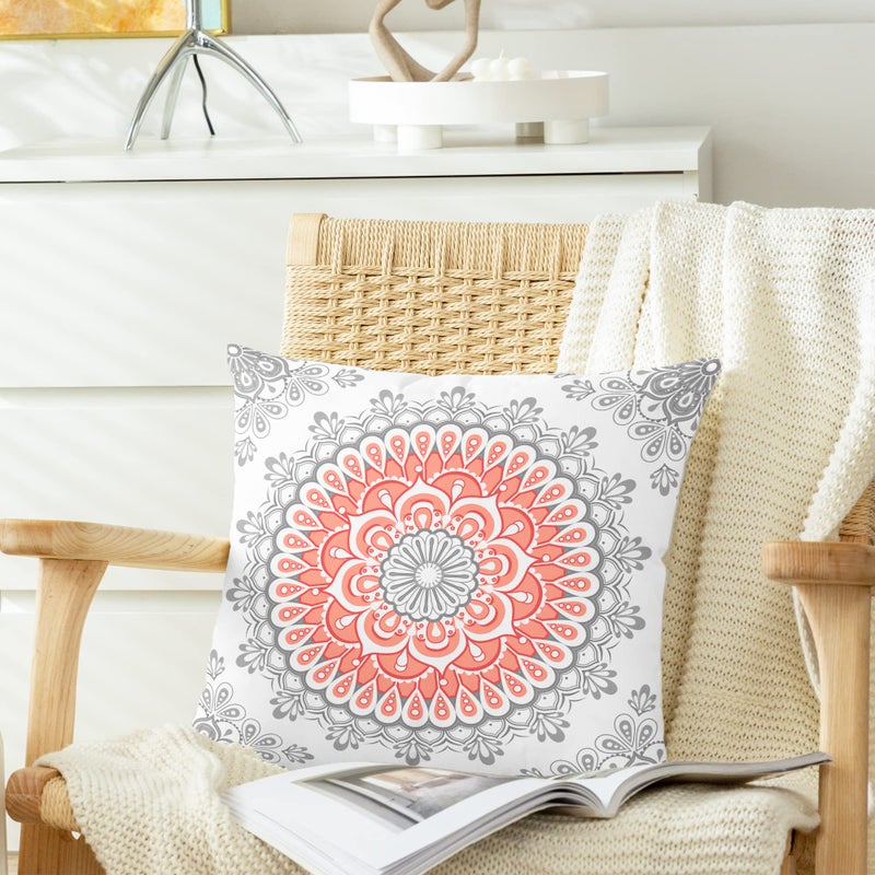 كالي تايم Calitime Throw Pillow Cover Pack of 2 Fleece Mandala Mandala Dahlia Floral Medallion Compass Comples Cashion Cashion for Couch Bed Sofa Decoration 20 × 20 بوصة معيشة رمادية رمادية - Image 3