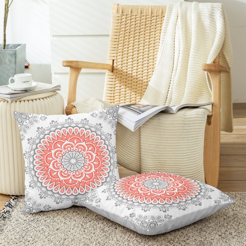 كالي تايم Calitime Throw Pillow Cover Pack of 2 Fleece Mandala Mandala Dahlia Floral Medallion Compass Comples Cashion Cashion for Couch Bed Sofa Decoration 20 × 20 بوصة معيشة رمادية رمادية - Image 4