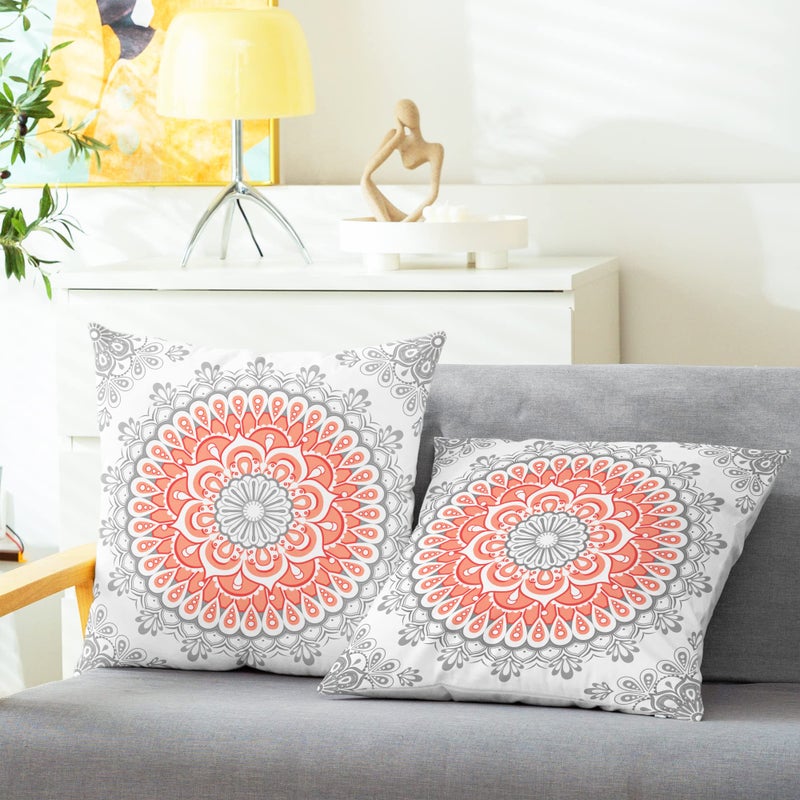 كالي تايم Calitime Throw Pillow Cover Pack of 2 Fleece Mandala Mandala Dahlia Floral Medallion Compass Comples Cashion Cashion for Couch Bed Sofa Decoration 20 × 20 بوصة معيشة رمادية رمادية - Image 2