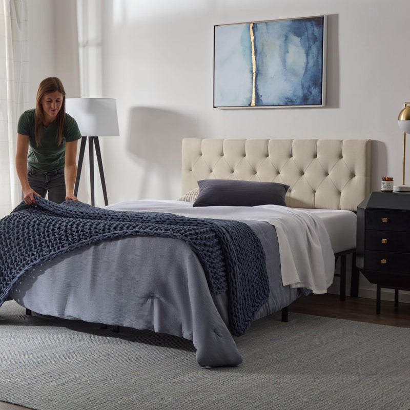 Lucid Mid-Rise Upholstered Headboard - Diamond Tufted - Padded Polyester - Adjustable Height from 34â€ to 46â€ - Easy Assembly - Bed Frame or Wall Mount - Sturdy - Pearl - King / Cal King Size - Image 3