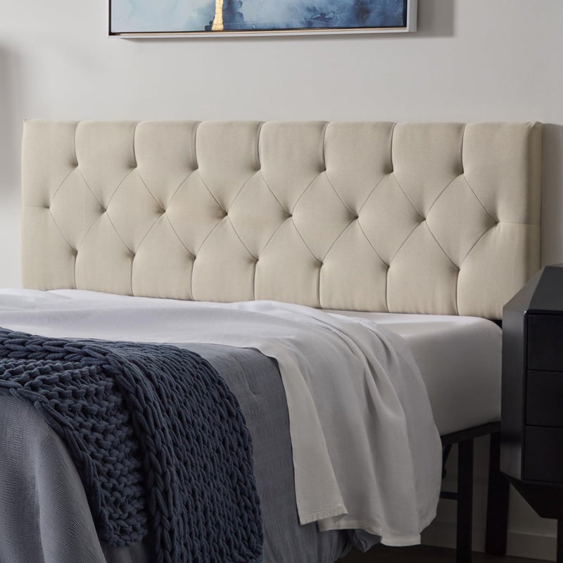 Lucid Mid-Rise Upholstered Headboard - Diamond Tufted - Padded Polyester - Adjustable Height from 34â€ to 46â€ - Easy Assembly - Bed Frame or Wall Mount - Sturdy - Pearl - King / Cal King Size - Image 1