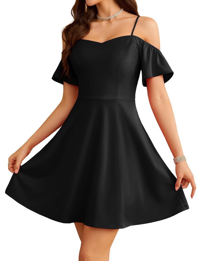 Meetjen Women's Semi Formal Prom Dress for Teens 2026 Cocktail Spaghetti Straps A Line School Dance Homecoming Dresses Black L - Image 1