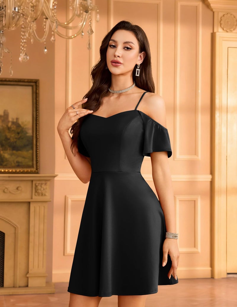 Meetjen Women's Semi Formal Prom Dress for Teens 2026 Cocktail Spaghetti Straps A Line School Dance Homecoming Dresses Black L - Image 4