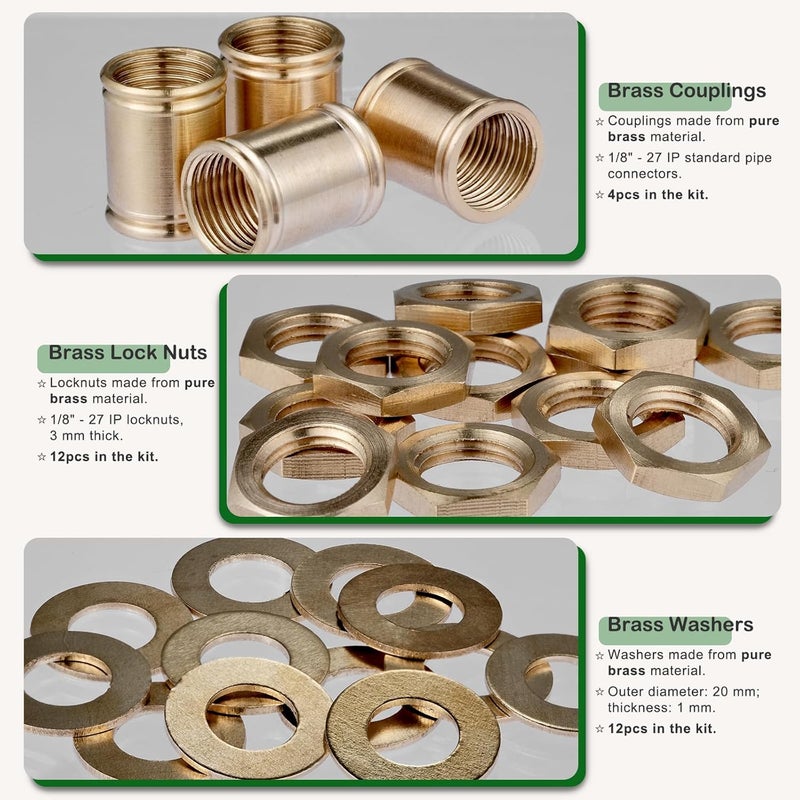 EMNOOTI Lamp Pipe Locknut,Lamp Rod Couplings,Brass Lock Nut Fasteners for Standard 1/8 IP Threaded Pipe,Perfect for Lamp Assemlby or Repair,Lamp Tube Threaded Locknuts - Image 3