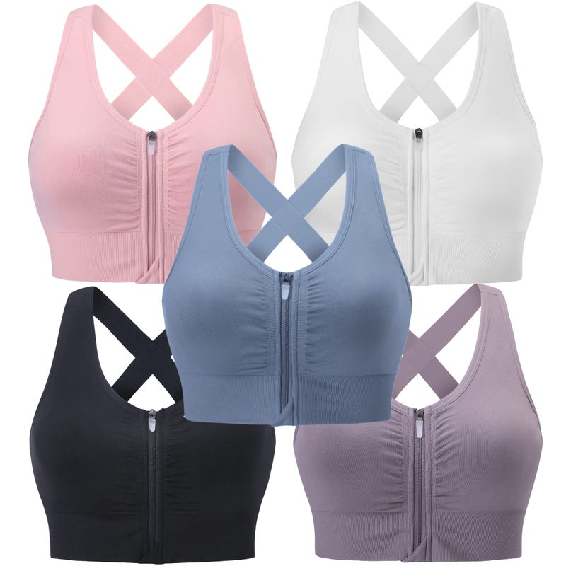 Evercute Zip Front PostSurgery Bra Womens Wireless Sports Bras Padded Strappy Medium Support Yoga Exercise Athletic Bras
