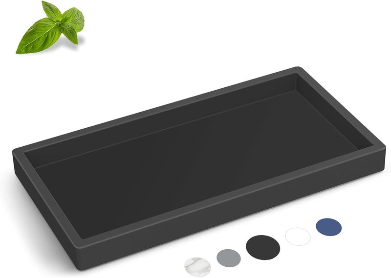 EG-SIPRO Silicone Bathroom Tray,Shatterproof Small Black Bathroom Tray,High-Grade Silicone Durable Vanity Trays for Bathroom Soap Dispenser Tray Toilet Tank Tray-7.8 * 3.9 in - Image 1