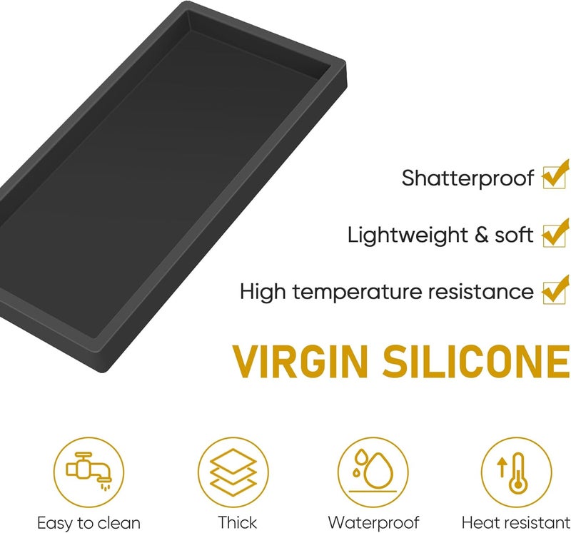 EG-SIPRO Silicone Bathroom Tray,Shatterproof Small Black Bathroom Tray,High-Grade Silicone Durable Vanity Trays for Bathroom Soap Dispenser Tray Toilet Tank Tray-7.8 * 3.9 in - Image 4
