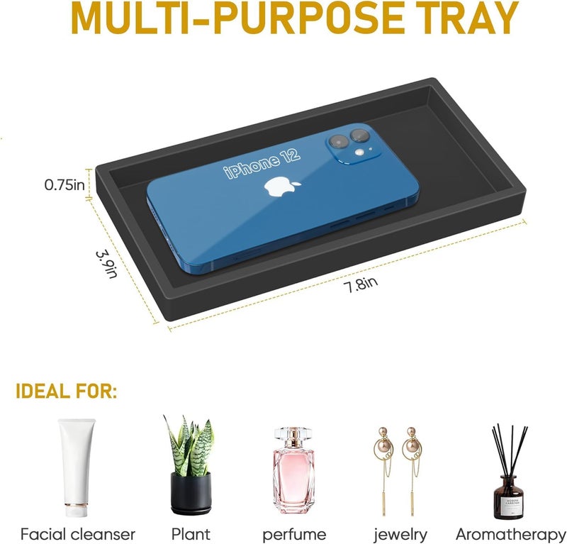 EG-SIPRO Silicone Bathroom Tray,Shatterproof Small Black Bathroom Tray,High-Grade Silicone Durable Vanity Trays for Bathroom Soap Dispenser Tray Toilet Tank Tray-7.8 * 3.9 in - Image 5