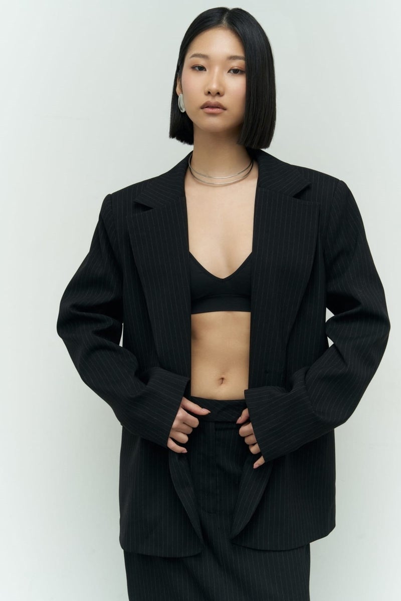 Mai Collection Bruno Striped Black Blazer  - Image 3