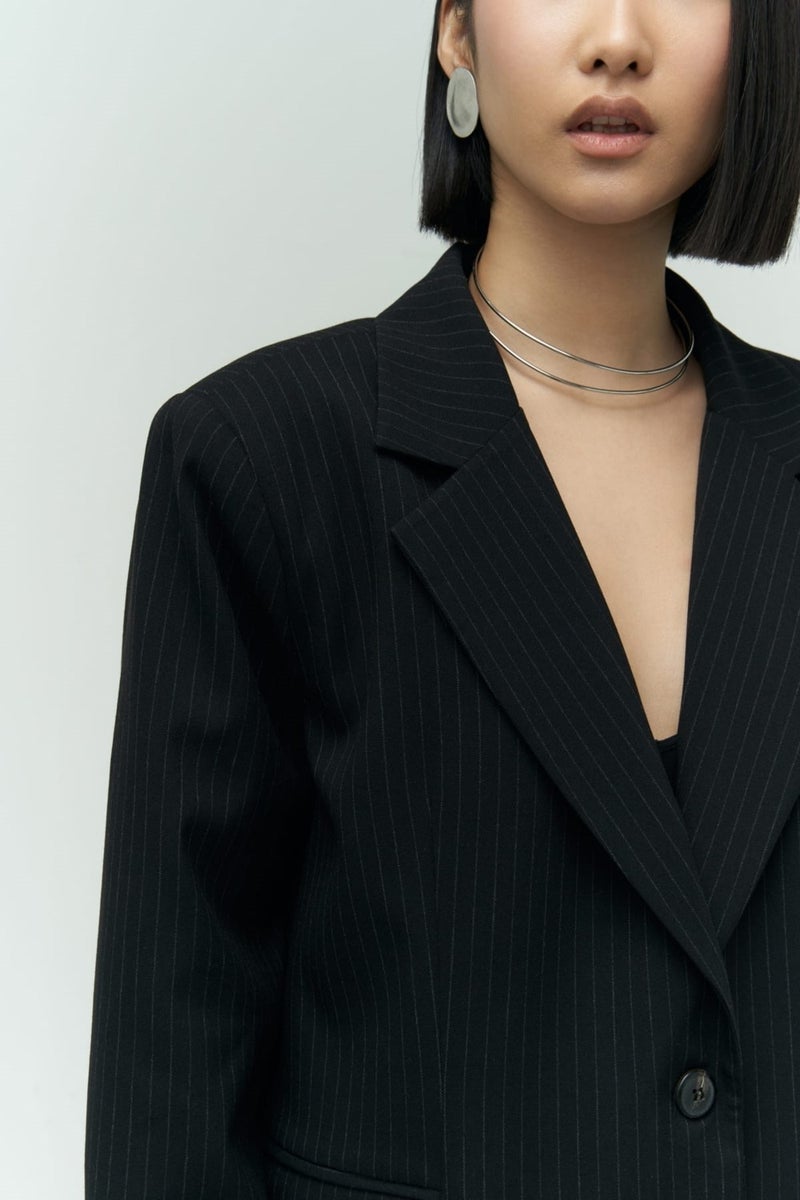 Mai Collection Bruno Striped Black Blazer  - Image 4