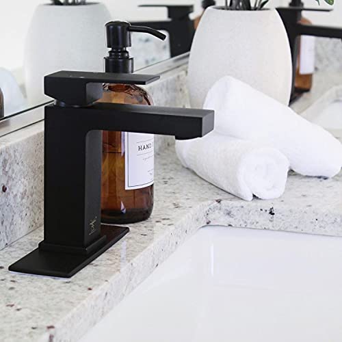 Lava Odoro Matte Black Bathroom Faucet 1 Hole, Modern Single Hole Bathroom Sink Faucet for Vanity with Pop up Drain Assembly, Deck Plate Included, 1.2 GPM Water Flow, BF307-B - Image 2