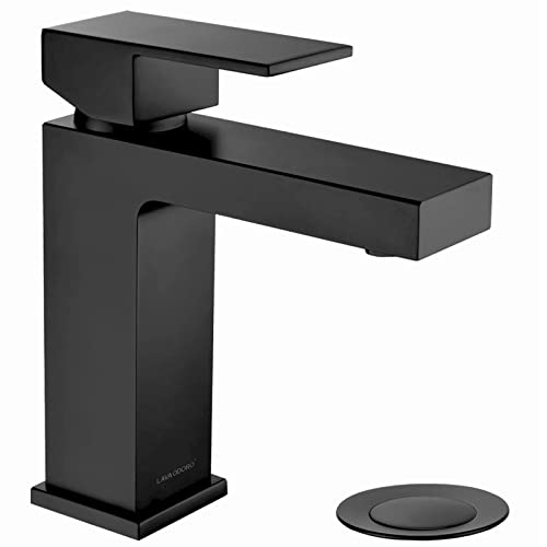 Lava Odoro Matte Black Bathroom Faucet 1 Hole, Modern Single Hole Bathroom Sink Faucet for Vanity with Pop up Drain Assembly, Deck Plate Included, 1.2 GPM Water Flow, BF307-B - Image 1