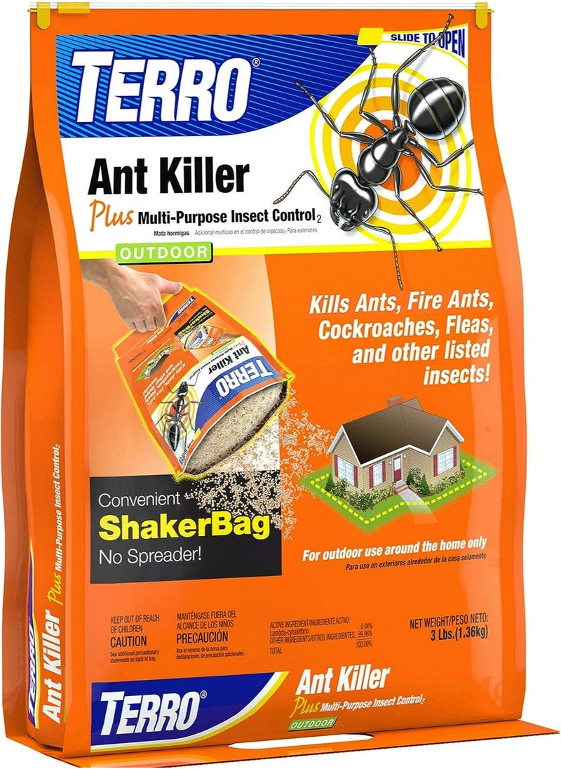 تيرو TERRO T901-6 Ant Killer Plus للتحكم في الحشرات متعدد الأغراض في الهواء الطلق - يقتل النمل الناري والبراغيث والصراصير والحشرات الزاحفة الأخرى - 3 رطل  - Image 1