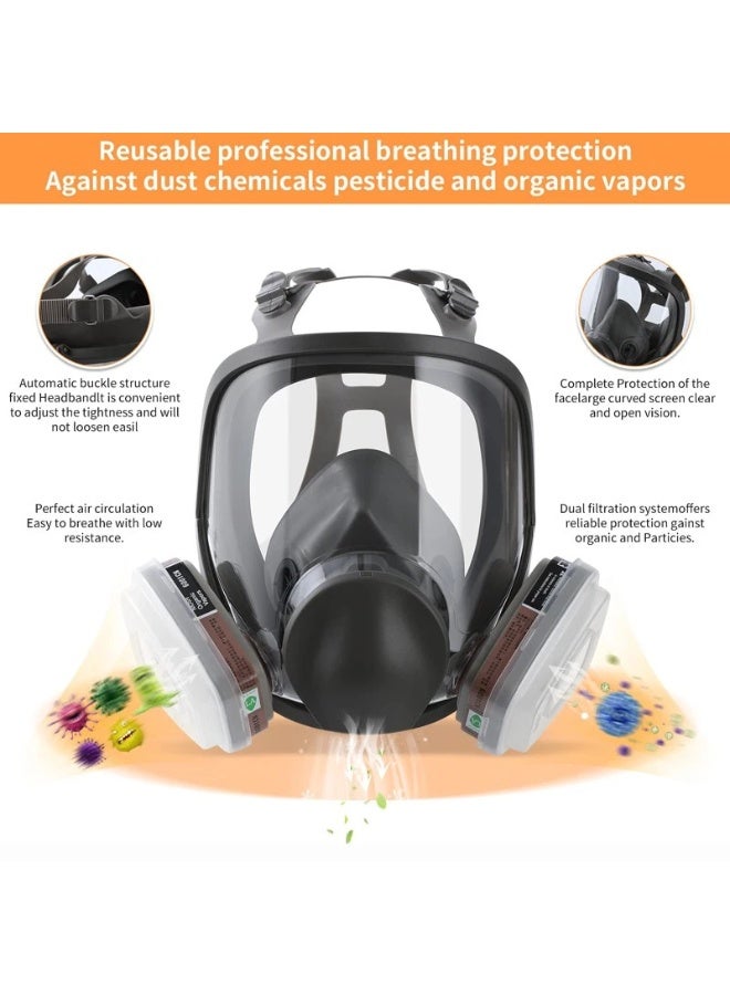 HUMJO Full Face Gas Mask Respirator 6800 Respirator Mask - Respirator with Filter for Chemicals - Epoxy Spray Paint Mask For Paint Dust Soldering Construction Sanding Woodworking etc. - Image 5