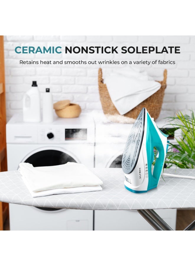 2200W Steam Iron,450ml Water Tank, Ceramic-Coated Soleplate, Anti-Drip, Anti-Calc, Auto Shutoff, Vertical Steam, Self-Clean, Steam Burst, 360 Degree Swivel Power Cord(Green) - view 5