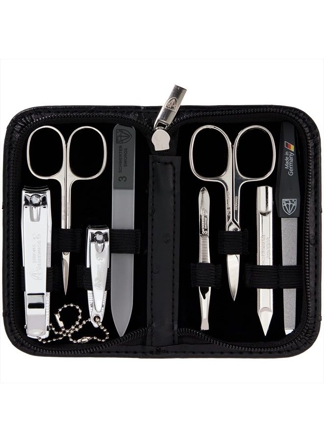 3 Swords Germany brand quality 8 piece manicure pedicure grooming kit set for professional finger & toe nail care scissors clipper fashion leather case in gift box, Made in Solingen Germany (22009) - Image 1