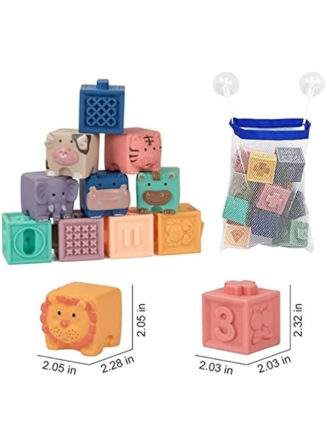 DURKU Soft Stacking Blocks for Babies - Montessori Learning Toy, Teething and Chewing Toy, Squeeze and Sensory Toy - Toddler Bath Toy - Includes Suction Cup Storage Bag  - Image 4
