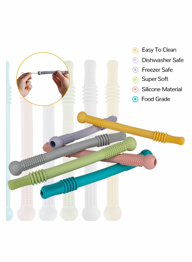 KASTWAVE Hollow Teether Tubes, Silicone Baby Teething Tube Toys, Chew Straws Toy for Babies Molars - Image 4