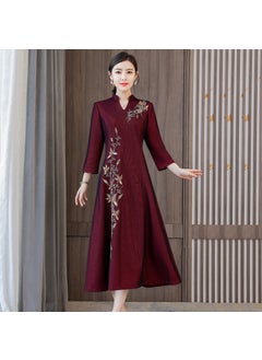 Generic Vintage Chinese Style Wedding Dresses For Women Autumn/Winter New Arrival Happy Mother-In-Law Gowns Cheongsam Dresses Wine red 