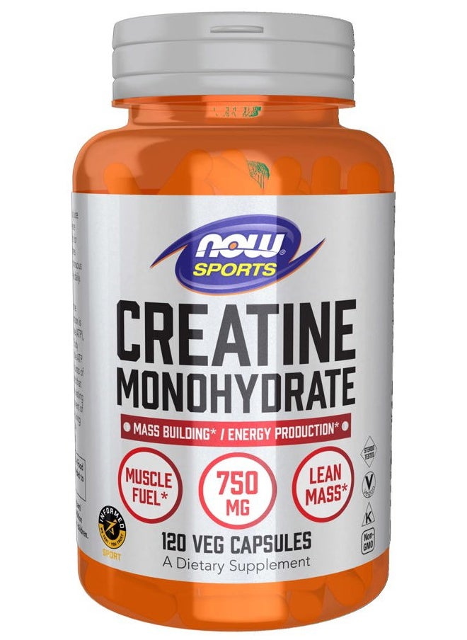 now Sports Nutrition, Creatine Monohydrate 750 mg, Mass Building*/Energy Production*, 120 Veg Capsules  - Image 1