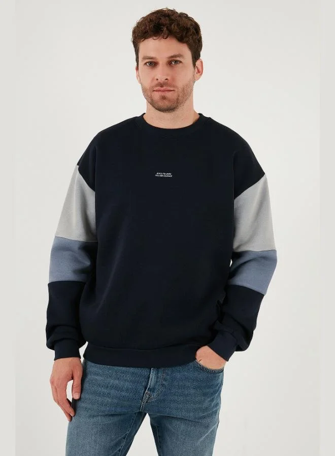 Buratti  Buratti Cotton Relaxed Fit Crew Neck Raised Color Block Sweat Men's SWEAT 5905298T for Men | Best Price UAE