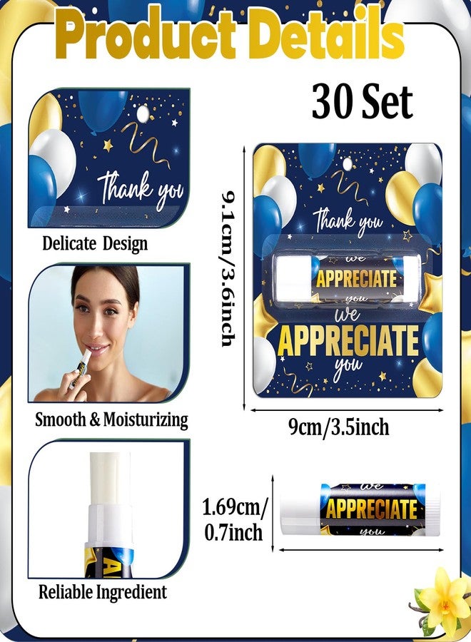 Lonfliness 30 Pack Thank You Lip Balm Gifts Bulk, Blue Gold Graduation Lip Balm Gift, Appreciation Party Favor for Teacher Classmate Coworker Employee We Appreciate You Retirement Party Supplies - Image 3