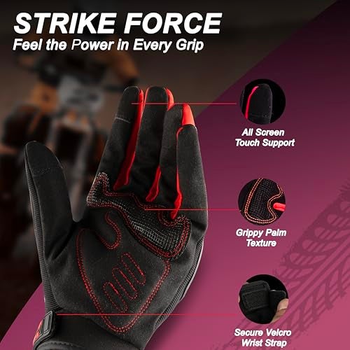 BADOWL RYDON Knuckle Protection Riding Gloves | Anti-Slip Grip & Touchscreen Sports Gloves | Durable, Breathable, All-Weather Design (RED, L) - Image 4
