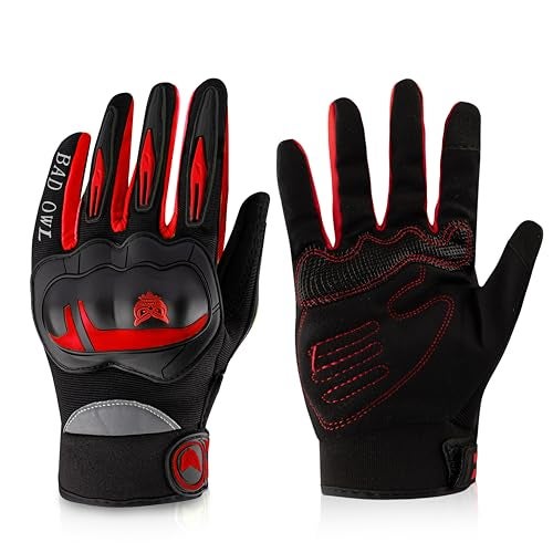 BADOWL RYDON Knuckle Protection Riding Gloves | Anti-Slip Grip & Touchscreen Sports Gloves | Durable, Breathable, All-Weather Design (RED, L) - Image 1
