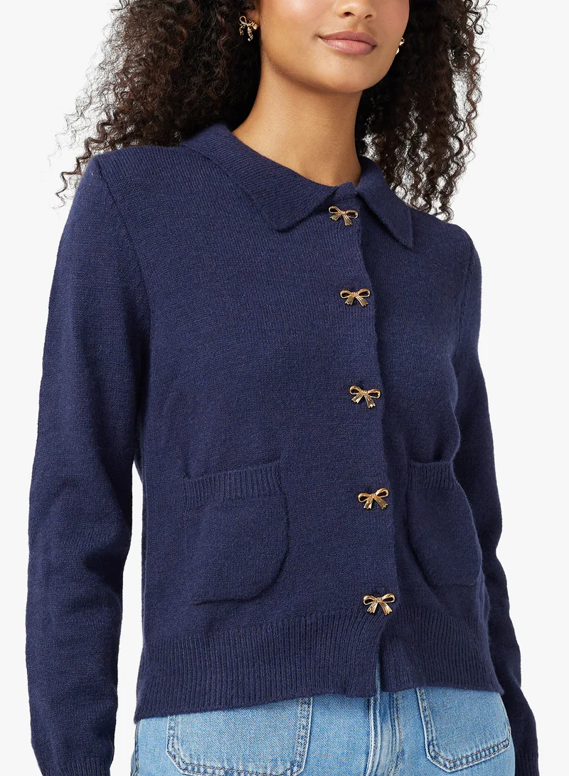 Ginger Cable Knit Bow Button Up Cardigan