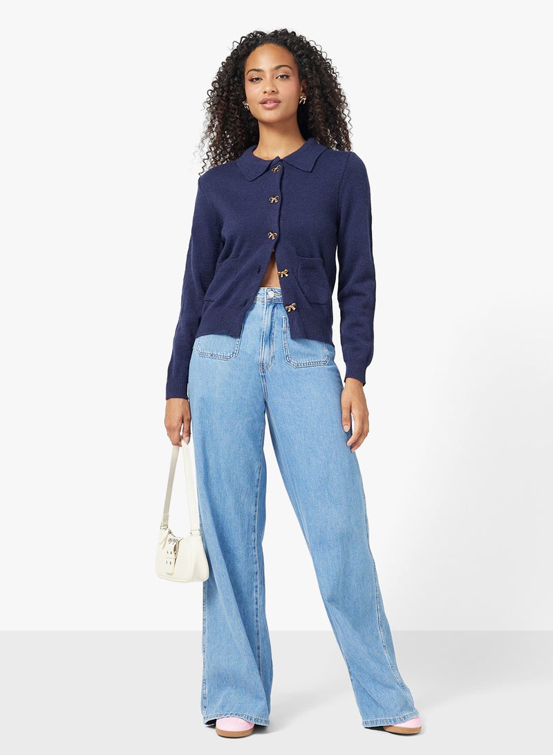 جينجر كارديجان محبوك بياقة على شكل فيونكة وأزرار - Image 4