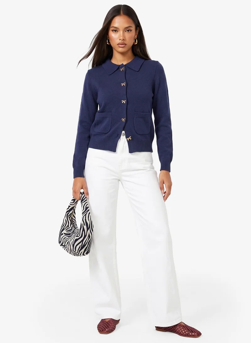 Ginger Cable Knit Bow Button Up Cardigan